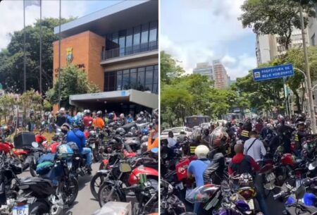 Motociclistas protestam contra suspensão de serviço de mototáxi por aplicativo em BH - Foto: Reprodução/Redes Sociais