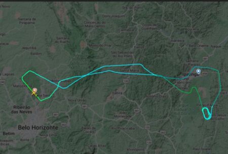 Avião que saiu de Confins não consegue pousar em Ipatinga devido às chuvas - Foto: Reprodução/flightradar24