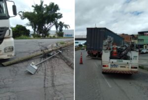 Caminhão derruba postes às margens do Anel Rodoviário, em BH - Foto: Divulgação/BHTrans