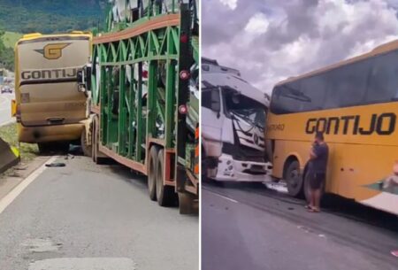 Carreta atinge traseira de ônibus com 40 passageiros na Rodovia Fernão Dias - Foto: Reprodução/Redes Sociais