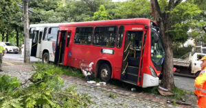 Ônibus bate em árvore e deixa feridos na Avenida José Cândido da Silveira, em BH - Foto: Reprodução/Redes Sociais