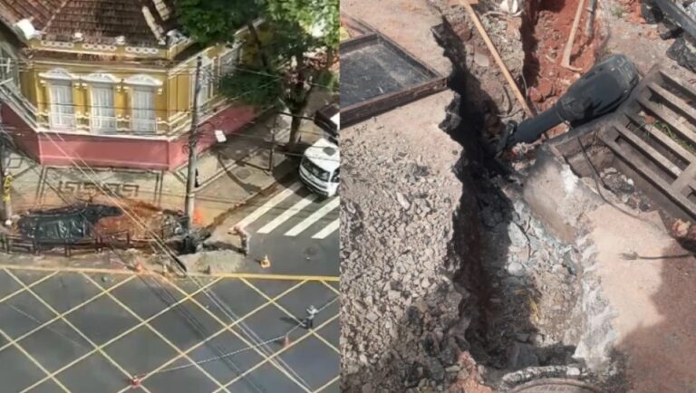 Quatro pessoas ficam feridas após explosão de obra na Avenida Álvares Cabral, em BH - Foto: Divulgação/CBMMG