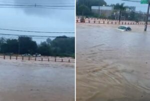 Pessoas ficam ilhadas na Avenida Severino Ballesteros Rodrigues, em Contagem - Foto: Reprodução/Redes Sociais