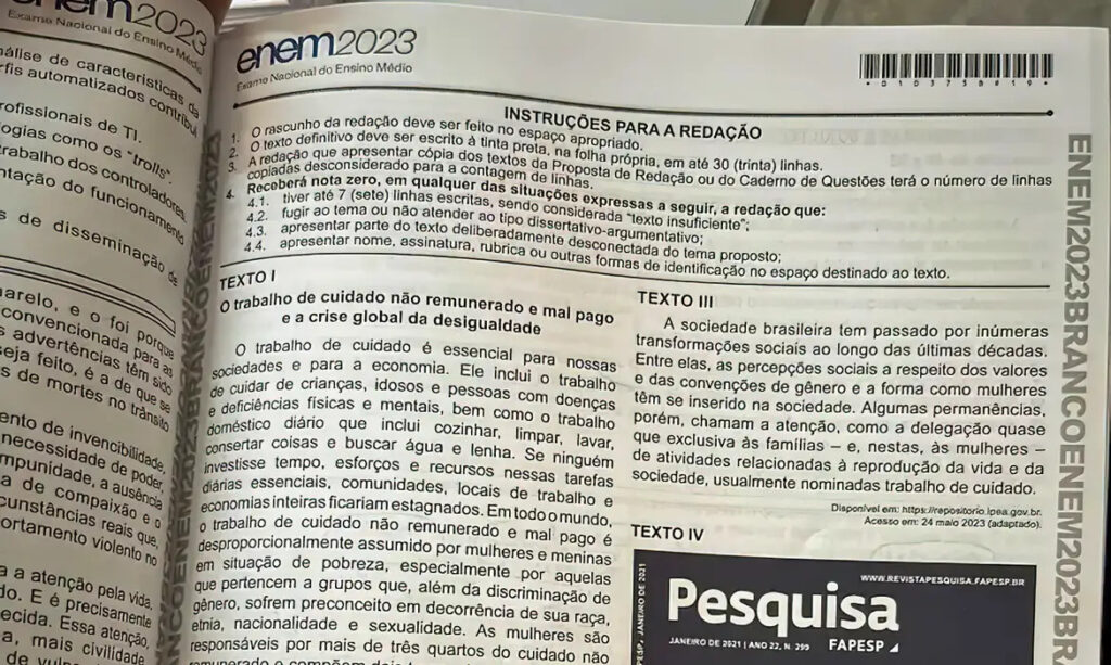 Única redação nota mil é produzida por aluno de escola pública é de Minas Gerais - Foto: Divulgação/Inep