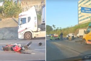 Motociclista tem pernas amputadas após acidente na Rodovia Fernão Dias, em Betim - Foto: Reprodução/Redes Sociais