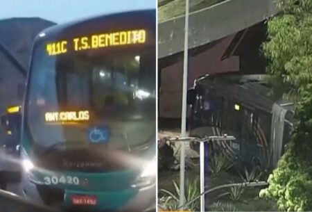 Acidente com ônibus do Move Metropolitano complica trânsito no Complexo da Lagoinha, em BH - Foto: Reprodução/Redes Sociais + BHTrans