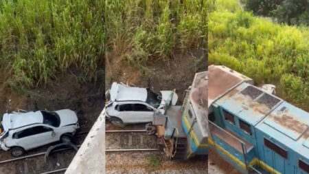 Carro cai de viaduto na BR-381 e é atingido por trem em Nova Era - Foto: Reprodução/Redes Sociais