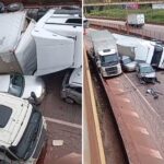 Acidente entre carretas e carros bloqueia totalmente Fernão Dias, na Grande BH - Foto: Reprodução/Redes Sociais