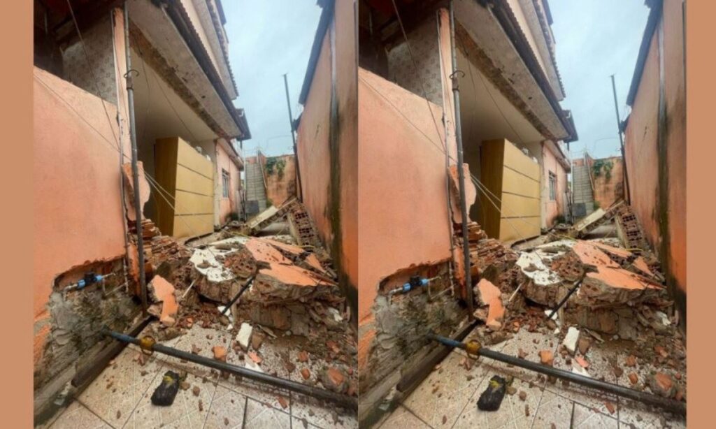 Parede de casa desaba, após interdição da Defesa Civil, no Primeiro de Maio - Foto: Redes Sociais