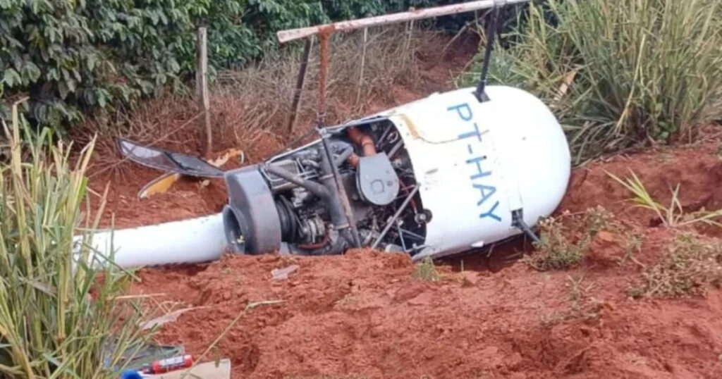 Helicóptero com duas pessoas cai em Nova Resende, no Sul de Minas - Foto: Reprodução/Redes Sociais