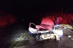 Acidente com carreta de palha de arroz e carro funerário deixa dois feridos na BR-381, em Sabará - Foto: Reprodução/PRF