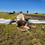 Duas pessoas ficam feridas após aeronave estourar pneu no Aeroporto de Araguari - Foto: Divulgação/CBMMG