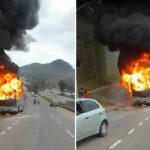 Ônibus pego fogo na MGC-356, em BH - Foto: Reprodução/Redes Sociais