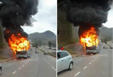 Ônibus pego fogo na MGC-356, em BH - Foto: Reprodução/Redes Sociais