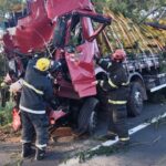 Caminhoneiro morre após bater em árvore na BR-135, em Engenheiro Navarro - Foto: Divulgação/Corpo de Bombeiros