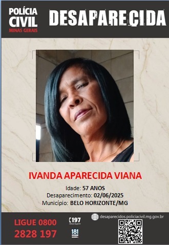 Mulher desaparece após sair com ex-namorado em BH 1 Mulher de 57 anos desaparece após sair com ex-namorado em BH - Foto: Divulgação/PCMG