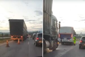 Acidente entre ônibus e carreta deixa feridos e causa lentidão na BR-040, na Grande BH - Foto: Reprodução/Redes Sociais