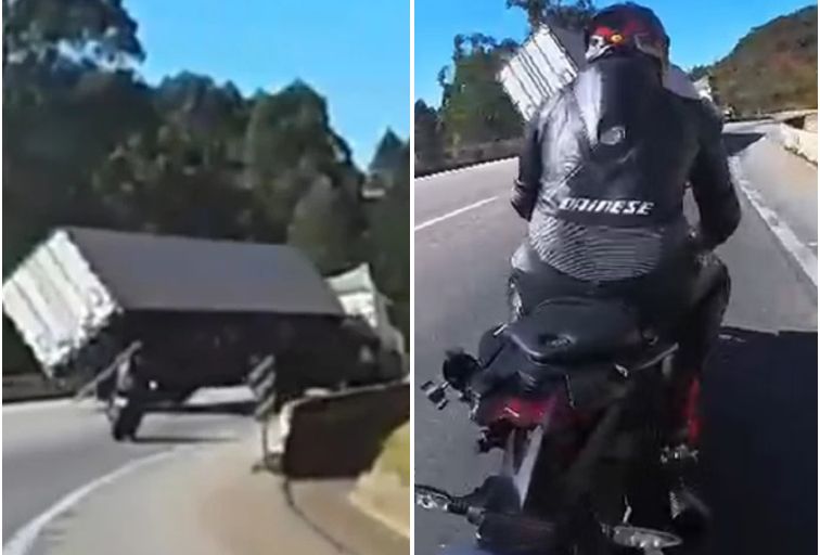 Motociclistas flagram tombamento de carreta na BR-262, em MG - Foto: Reprodução/Redes Sociais