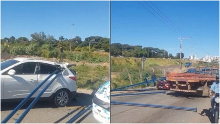 Carro é atingido por carga de caminhão no bairro São Gabriel, em BH - Foto: Reprodução