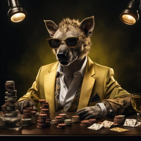 o jogador corajoso um triunfo de poker de ouro de uma hiena bem vestida 1000124 132920