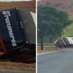 Ônibus com 35 passageiros tomba na BR-381 em Governador Valadares - Foto: Reprodução/Redes sociais
