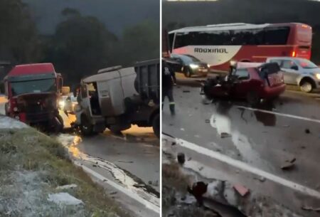 Acidente entre carretas e carro deixa morto e ferido na BR-040, em Itabirito - Foto: Reprodução/Redes Sociais