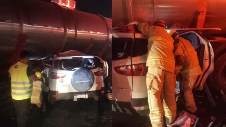 Acidente entre carro e carreta deixa dois mortos e três feridos na MGC-135, no Norte de Minas - Foto: Divulgação/Corpo de Bombeiros