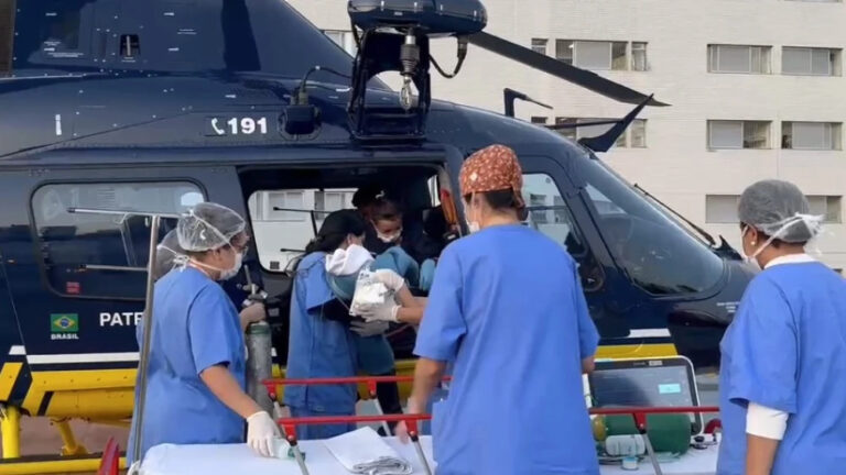 Bebê com desidratação grave e afundamento craniano é resgatado por helicóptero da PRF em MG - Foto: Divulgação/PRF