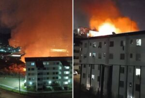 Incêndio em vegetação assusta moradores de prédio no bairro Paulo VI, em BH - Foto: Reprodução/Redes Sociais