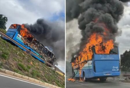 Ônibus pega fogo e complica trânsito no Anel Rodoviário, em BH - Foto: Reprodução/Redes Sociais