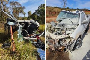 Três pessoas morrem após acidente entre caminhonete e carro em rodovia de MG - Foto: Divulgação/Corpo de Bombeiros