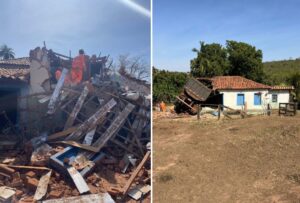 Idosa fica ferida após caminhão desgovernado atinge casa em Araguari - Foto: Divulgação/CBMMG