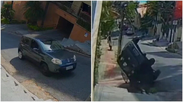Carro volta de ré e capota em rua do bairro Santo Antônio, em BH - Foto: Reprodução