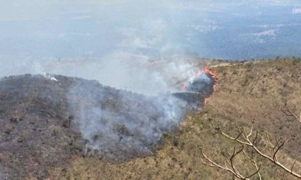 Bombeiros enfrentam segundo dia de combate ao fogo no Parque do Rola Moça Bombeiros enfrentam segundo dia de combate ao fogo no Parque do Rola Moça em Nova Lima - Foto: Divulgação/Corpo de Bombeiros