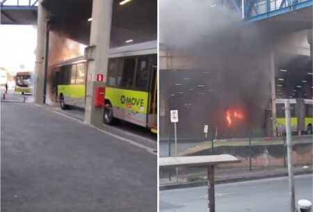 Ônibus do Move pega fogo dentro da Estação Vilarinho, em BH - Foto: Reprodução/Redes Sociais