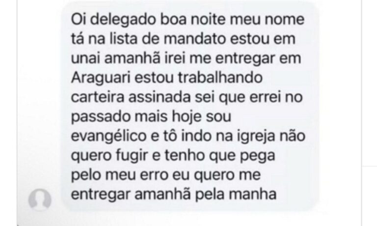 Foragido manda ‘inbox’ a delegado e se entrega após virar evangélico em Araguari - Foto: Reprodução/Redes Sociais