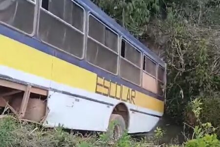Quatro pessoas ficam feridas após ônibus escolar cair em córrego em Lavras (MG) - Foto: Divulgação/Prefeitura de Lavras
