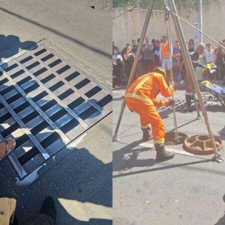 Jovem é resgatado de bueiro no bairro Santa Efigênia, em BH - Foto: Divulgação/Corpo de Bombeiros