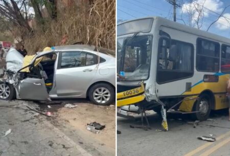 Oito pessoas ficam feridas após acidente entre carro e ônibus na MG-060, em Betim - Foto: Reprodução/Redes Sociais