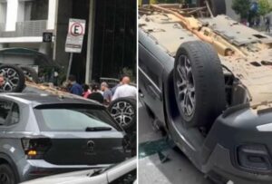 Carro capota e deixa duas pessoas feridas no Centro de BH - Foto: Reprodução/Redes Sociais