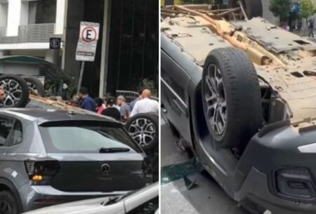 Carro capota e deixa duas pessoas feridas no Centro de BH - Foto: Reprodução/Redes Sociais