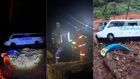 Mais de 40 pessoas ficam feridas em capotamento de ônibus na BR-262, em Manhuaçu - Foto: Divulgação/Corpo de Bombeiros