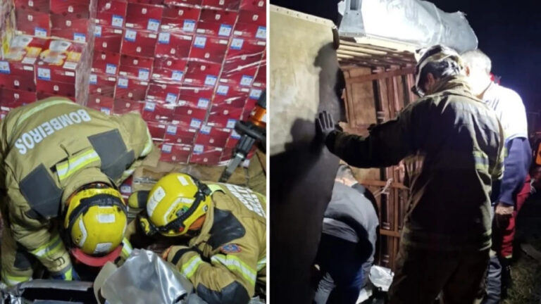 Motorista morre em tombamento de carreta na BR-040, na Zona da Mata - Foto: Divulgação/Corpo de Bombeiros