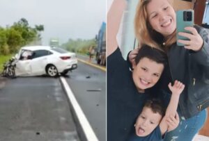 Mãe e dois filhos morrem em acidente entre carro e carreta em rodovia de MG Mãe e dois filhos morrem em acidente entre carro e carreta em rodovia de MG - Foto: Reprodução/Redes Sociais