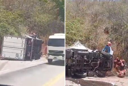 Caminhão atinge mureta e motorista fica preso às ferragens na BR-381, em Caeté Caminhão atinge mureta e motorista fica preso às ferragens na BR-381, em Caeté - Foto: Reprodução/Redes Sociais