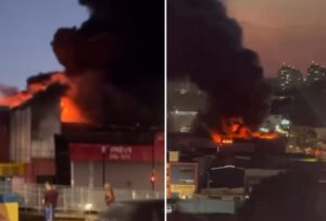 Incêndio atinge loja de pneus na Avenida Vilarinho, em BH - Foto: Reprodução/Redes Sociais