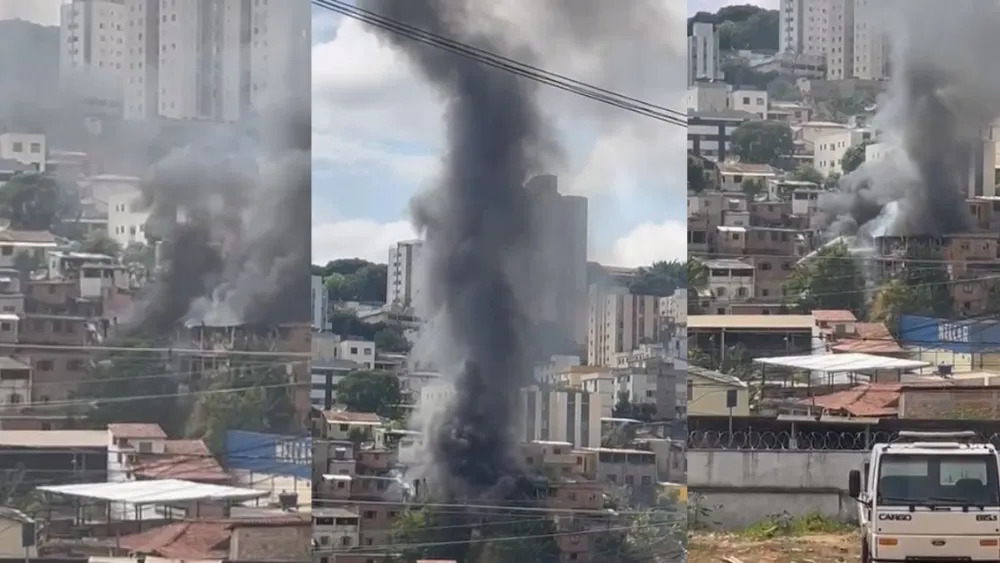 Incêndio atinge ferro-velho e se espalha para casas no bairro Nova Suíça, em BH - Foto: Reprodução/Redes Sociais