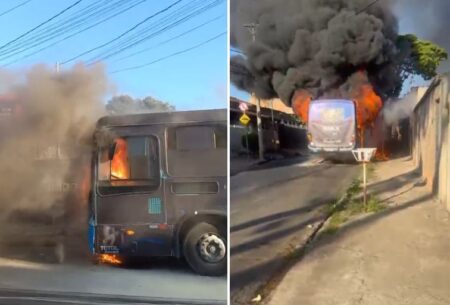 Ônibus pega fogo e fica totalmente destruído em Contagem - Foto: Reprodução/Redes Sociais