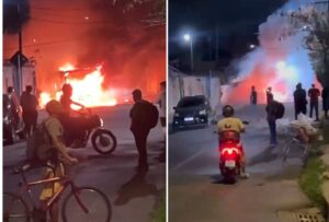 Ônibus suplementar pega fogo após pane elétrica no bairro Santa Cruz, em BH - Foto: Reprodução/Redes Sociais