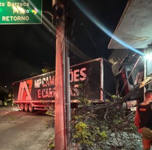 Caminhão perde o controle e atinge galpão na Avenida Amazonas, em BH Caminhão perde o controle e atinge galpão na Avenida Amazonas, em BH - Foto: Divulgação/BHTrans